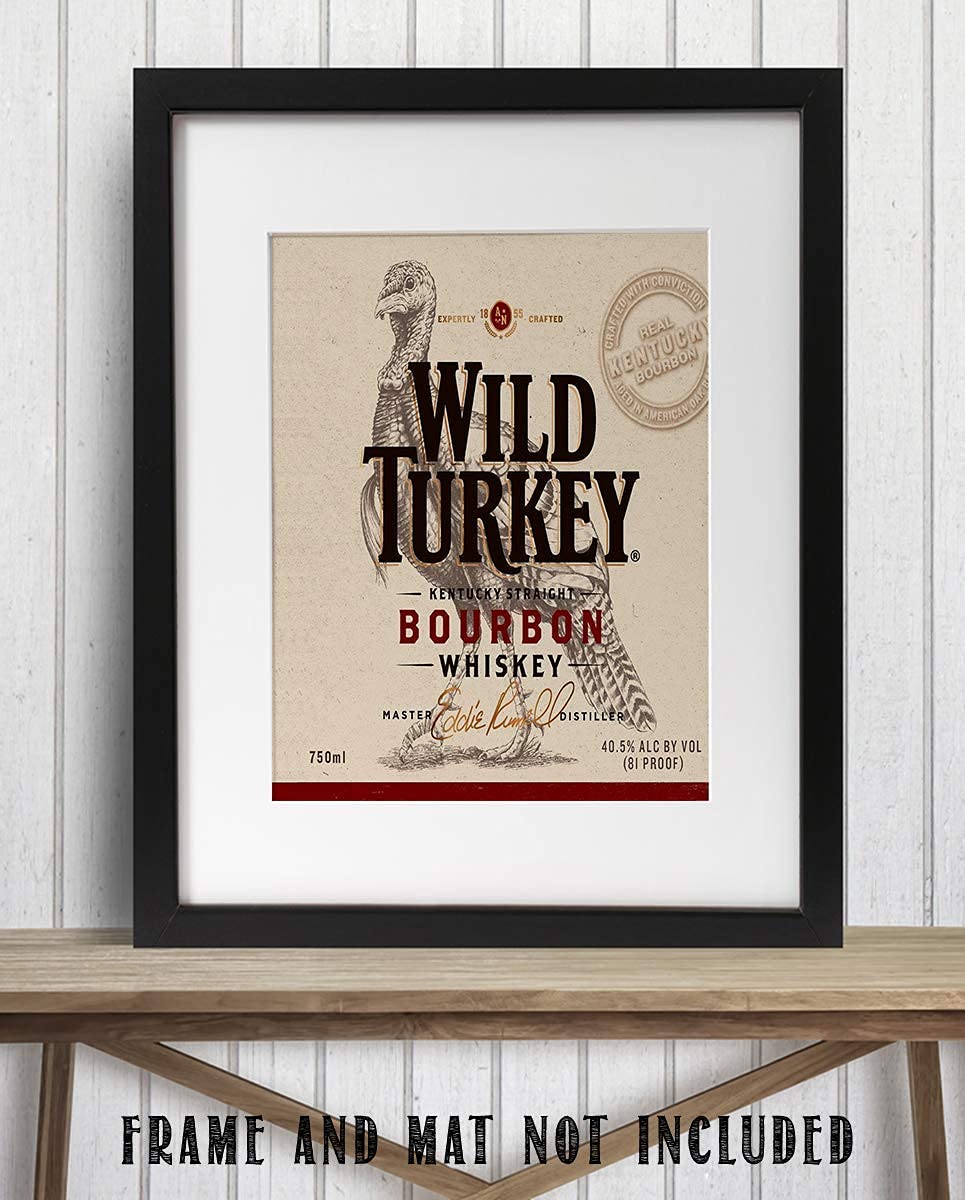 Wild Turkey Bourbon Label- Wall Art Sign- 8 x 10"-Genuine Replica Print-Ready to Frame. Home D?cor-Dining D?cor. A Must For Kentucky Bourbon Whiskey Fans. Perfect Addition To Man Cave-Dorm-Bar-Garage.