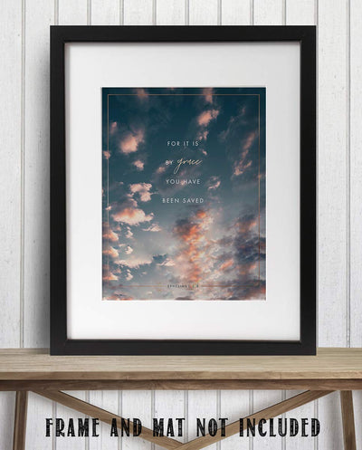 ?For It Is By Grace You Have Been Saved?- Ephesians 2:8- Bible Verse Wall Art- 8 x 10" Modern Typographic Design. Scripture Wall Print-Ready to Frame. Home-Office-Church D?cor. Perfect Christian Gift!