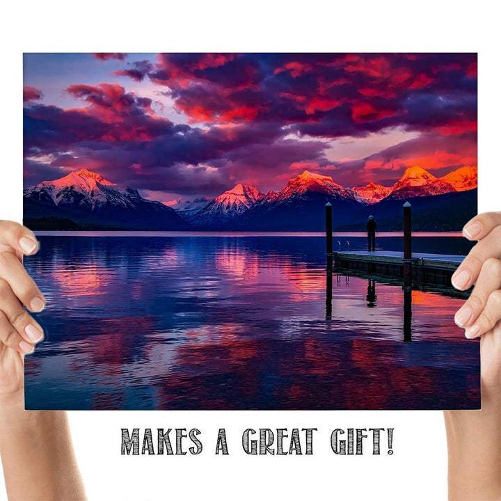 Purple Mountains Majesty- 8 x 10" Print Wall Art- Ready to Frame. Home D?cor, Office D?cor &amp; Wall Print. Beautiful Snow Capped Mountains Reflecting in the Lake at Sunset. Perfect Wall Art for any Room