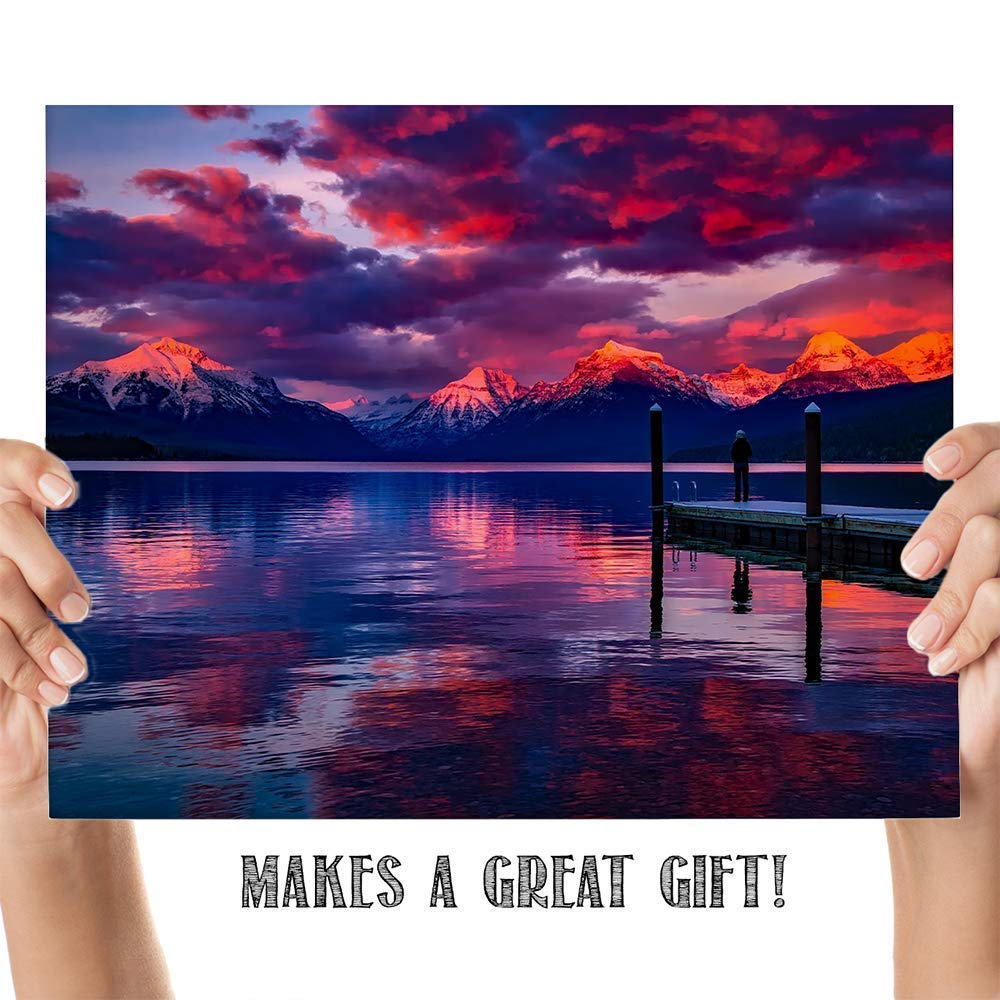 Purple Mountains Majesty- 8 x 10" Print Wall Art- Ready to Frame. Home D?cor, Office D?cor & Wall Print. Beautiful Snow Capped Mountains Reflecting in the Lake at Sunset. Perfect Wall Art for any Room