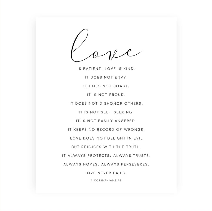 "Love is Patient &amp; Kind"- Christian Bible Verse Wall Art Decor -Scripture Typography Print- Ready to Frame. Home-Office Decor. Perfect Wedding &amp; Anniversary Gift! 1 Corinthians 13:4–8.