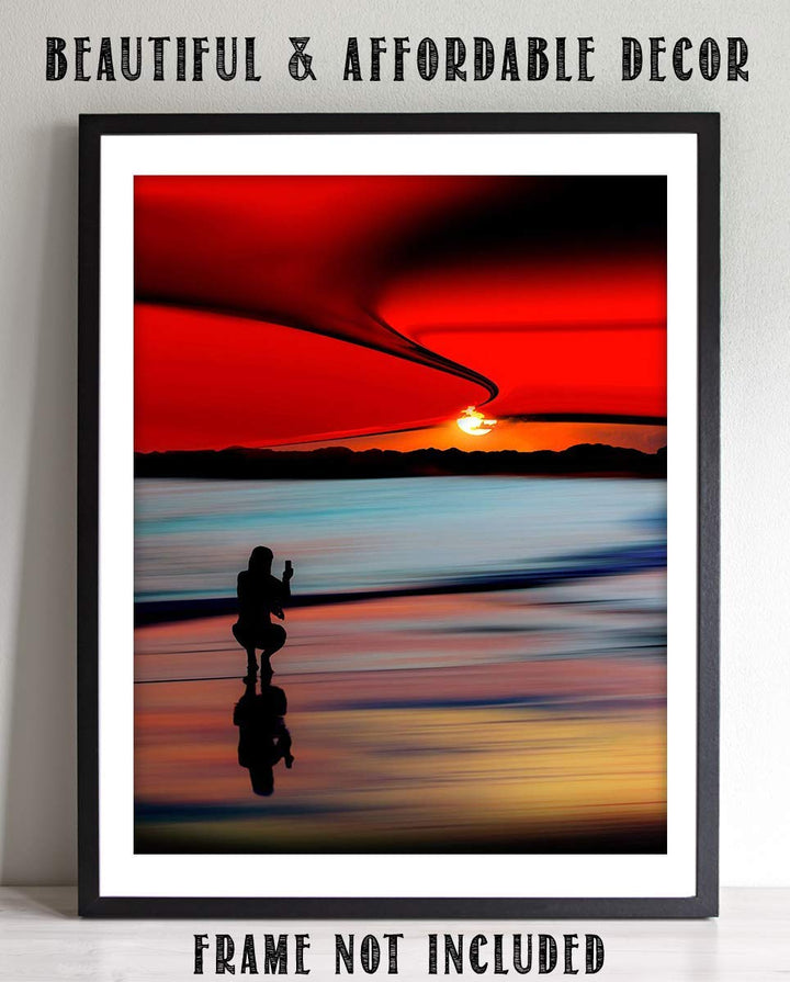 Perfect Pastels Beach Sunset-8 x 10" Print Wall Decor Art-Ready to Frame. Home-Office-Study D?cor. Girl Capturing Beautiful Neon Sunset-Cloud Swirls. Beautiful Gift for Nature-Beach-Photography Lovers