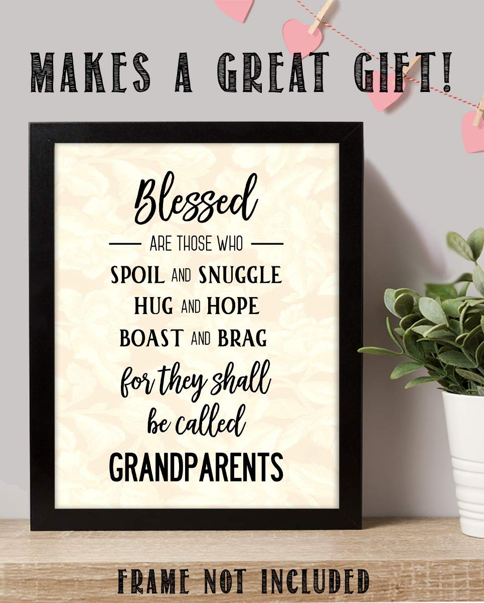 Grandparents-Blessed Wall Art- 8 x 10" Wall Decor-Ready to Frame. Modern Typographic Floral Silhouette Print. Great Home-Office Decor. Perfect Heartfelt & Inspirational Gift to Brag on Grandkids.