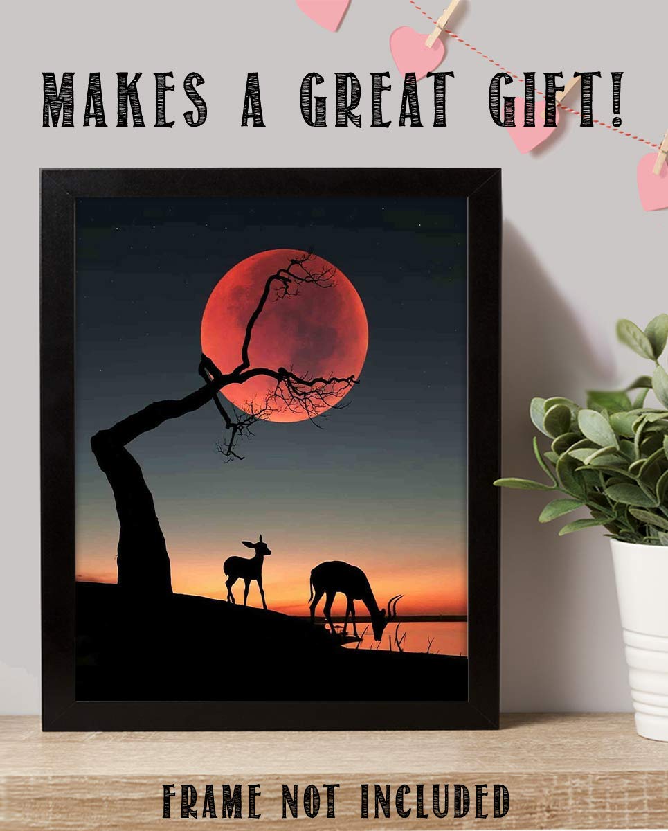 Orange Moon Sunset- 8 x 10"- Print Wall Art- Ready to Frame. Home D?cor, Office D?cor &amp; Nursery Decor. Perfect Evening Sunset with Tree Holding Magical Moon. Great Gift for Nature Art Lovers.