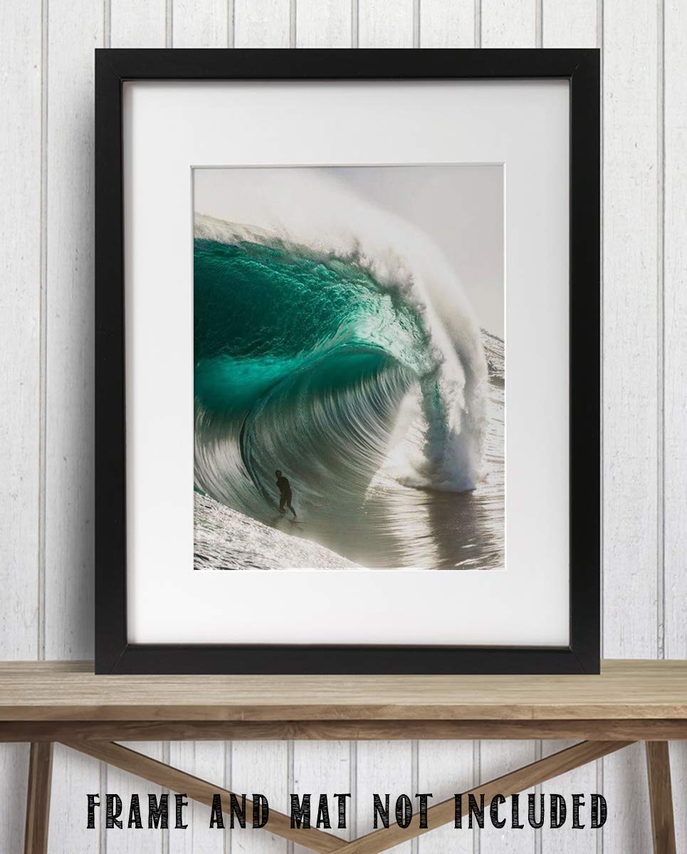 Monster Pipeline Surfer-Poster Print- 8 x 10" Wall Art Print-Ready to Frame. Coastal Home D?cor, Office D?cor &amp; Wall Decor for Beach, Ocean and Surfing Themes. Makes a Perfect Gift for Surf Lovers