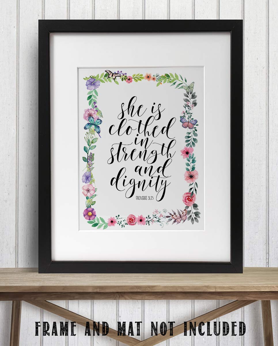 Proverbs 31 Woman-"Strength &amp; Dignity". Bible Verse Wall Art-8x10-Scripture Wall Art- Ready to Frame. Home D?cor-Christian Gifts. Inspirational &amp; Encouraging Verse- Perfect Gift For That Special Lady