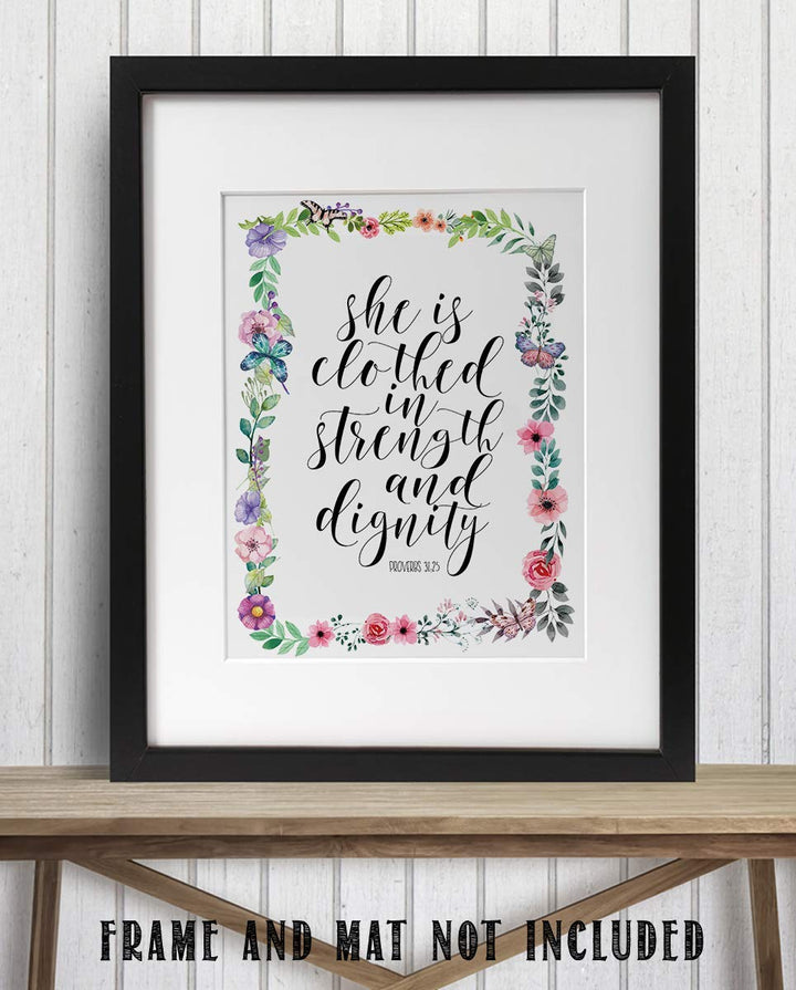 Proverbs 31 Woman-"Strength &amp; Dignity". Bible Verse Wall Art-8x10-Scripture Wall Art- Ready to Frame. Home D?cor-Christian Gifts. Inspirational &amp; Encouraging Verse- Perfect Gift For That Special Lady