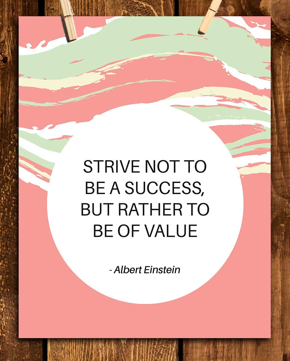 Albert Einstein Quotes Wall Art-"Strive To Be of Value"- 8 x 10" Modern Typographic Wall Print- Ready to Frame. Inspirational Home-Office-Classroom Decor. Perfect Wall Decoration for Motivation.