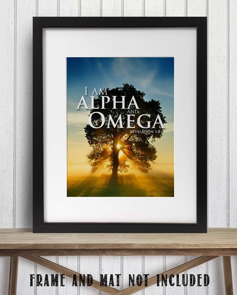 I AM ALPHA and OMEGA- Revelation 1:8- Bible Verse Wall Art- 8 x 10"-Sunrise Tree-Scripture Wall Print- Ready to Frame. Home D?cor-Office D?cor-Christian Gifts. The Beginning &amp; The End!