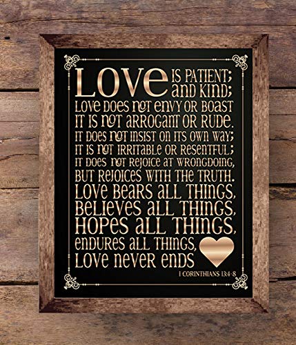 1 Corinthians 13:4?8."Love is Patient &amp; Kind"- Christian Wall Decor- 8x10" - Scripture Wall Art Typography Print- Ready to Frame. Home D?cor, Wedding D?cor- Perfect Wedding &amp; Anniversary Gift!