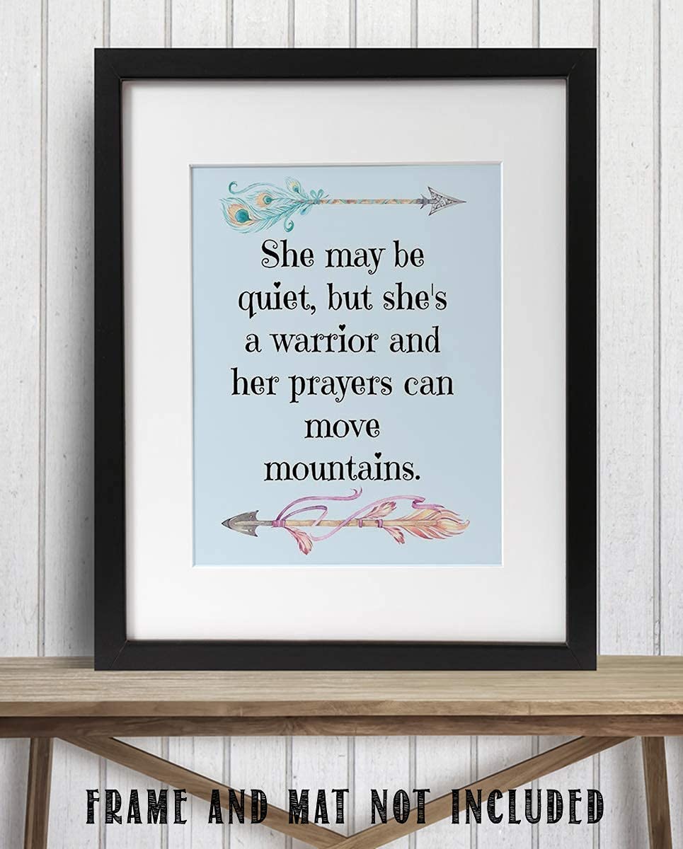 She May Be Quiet- Prayer Warrior Moves Mountains- 8 x 10" Spiritual Wall Decor. Modern Typographic Print-Ready to Frame. Home- Office D?cor. Great Christian Gift. Inspiring Reminder-Power of Prayer.