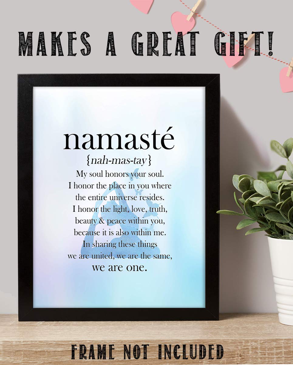 Namaste in Blue Hue-"We Are One"- Inspirational Wall Art in Yoga Pose-8 x 10 Print Wall Art- Ready to Frame. Home D?cor, Studio D?cor &amp; Wall Print. Inspirational Quote- Perfect Gift to Share the Love
