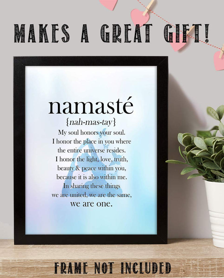 Namaste in Blue Hue-"We Are One"- Inspirational Wall Art in Yoga Pose-8 x 10 Print Wall Art- Ready to Frame. Home D?cor, Studio D?cor &amp; Wall Print. Inspirational Quote- Perfect Gift to Share the Love