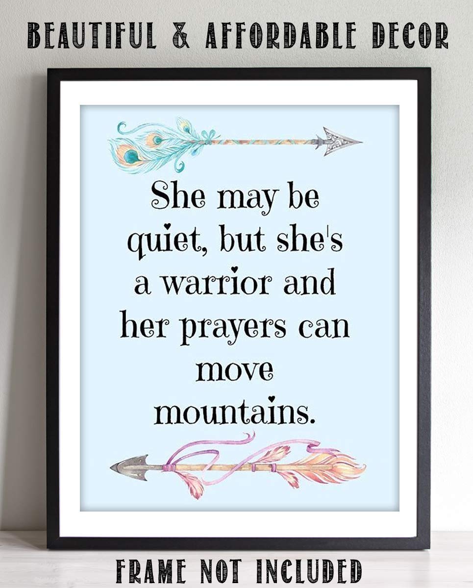She May Be Quiet- Prayer Warrior Moves Mountains- 8 x 10" Spiritual Wall Decor. Modern Typographic Print-Ready to Frame. Home- Office D?cor. Great Christian Gift. Inspiring Reminder-Power of Prayer.