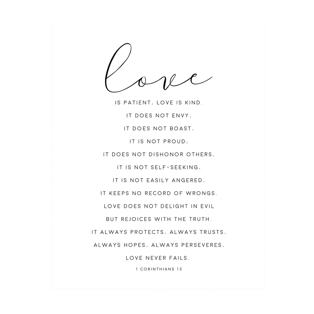 "Love is Patient &amp; Kind"- Christian Bible Verse Wall Art Decor -Scripture Typography Print- Ready to Frame. Home-Office Decor. Perfect Wedding &amp; Anniversary Gift! 1 Corinthians 13:4–8.