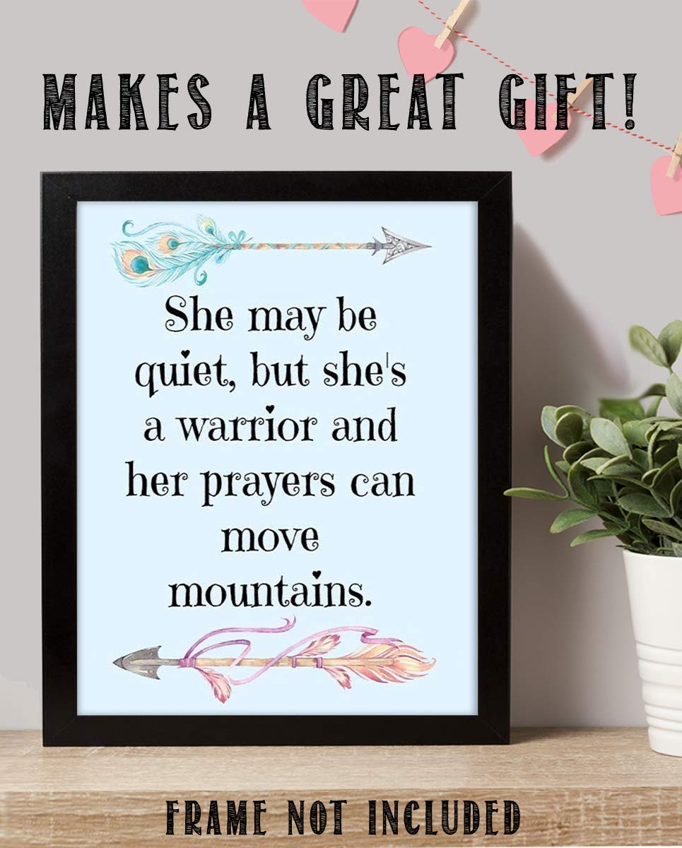 She May Be Quiet- Prayer Warrior Moves Mountains- 8 x 10" Spiritual Wall Decor. Modern Typographic Print-Ready to Frame. Home- Office D?cor. Great Christian Gift. Inspiring Reminder-Power of Prayer.