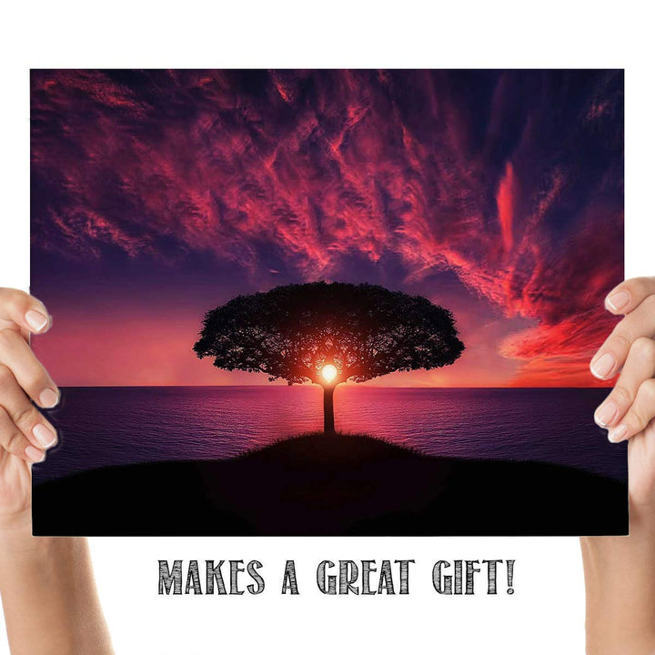 Tree of Life Sunset- 8 x 10"- Print Wall Art- Ready to Frame. Home D?cor, Office D?cor &amp; Nursery Decor. Gorgeous Sun Magically Projecting Thru Tree Overlooking Ocean. Great Art Print for Any Room.
