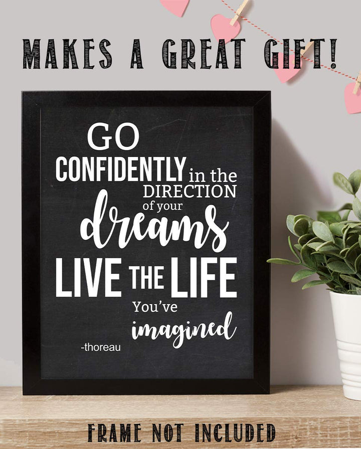 H. D. Thoreau Quotes Wall Art- ?Go Confidently-Direction Dreams, Live Life-Imagined?- 8 x 10"-Typographic Art Print-Ready to Frame. Home-Class-Office D?cor. Perfect Gift for Motivation &amp; Inspiration.