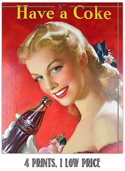 Coca Cola- Classic Vintage Wall Prints Set (4)-8x10"