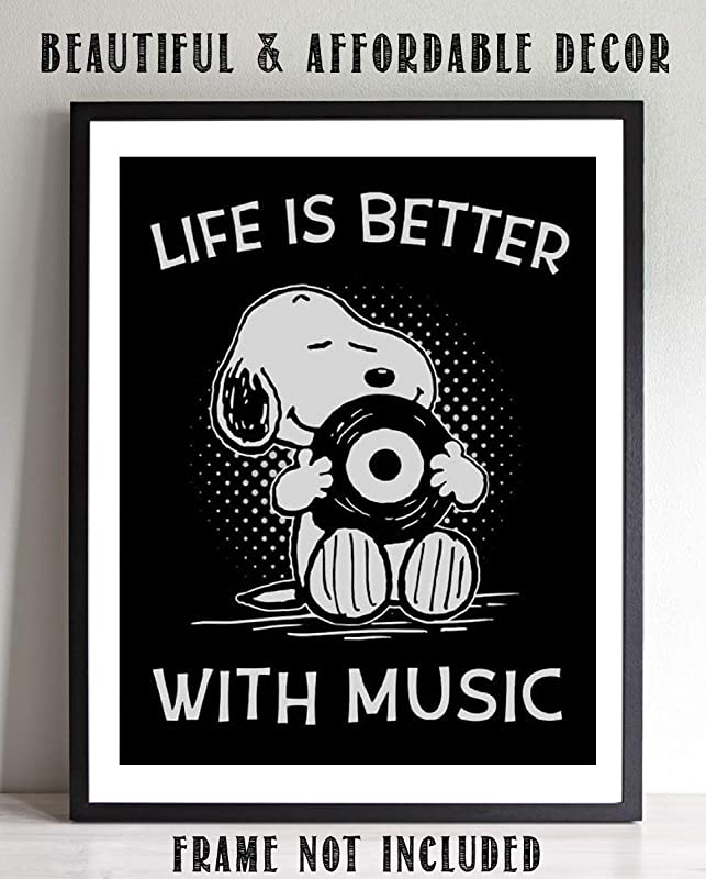 "Life is Better With Music" Snoopy Quotes- Poster Print- 8 x 10"