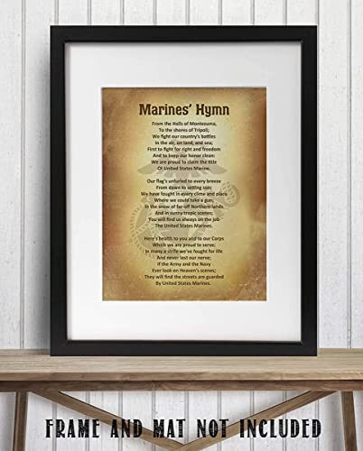 Marine Corps Hymn- Song Wall Art w/Logo Silhouette- 8 x 10"