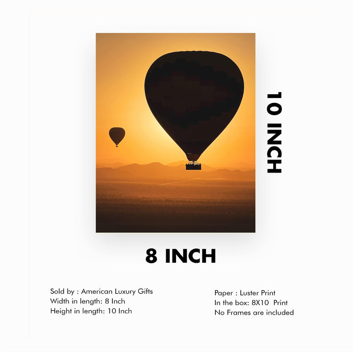 Sunset Hot Air Balloon Ride- Inspirational Wall Art -8 x 10" Balloons Picture Print -Ready to Frame. Perfect Decoration for Home-Office-Studio-Classroom Decor. Great Gift for Flight Enthusiasts!
