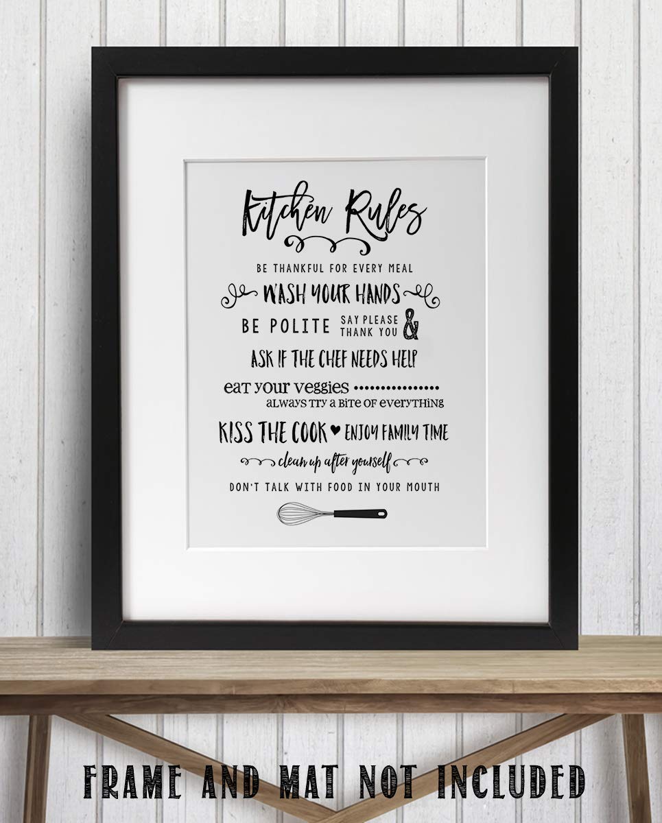 Kitchen Rules for Good Manners- Funny Kitchen Sign- 8 x 10" Print Wall Art- Ready to Frame. Home D?cor &amp; Kitchen D?cor. Fun Reminders For Some Rules To Teach Your Children- Joint Point to Sign :)-