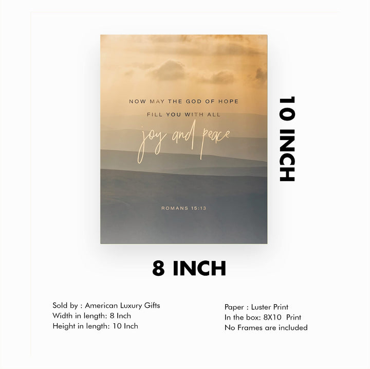 May the God of Hope Fill You With Joy &amp; Peace-Bible Verse Wall Art -8 x 10" Christian Mountain Photo Print -Ready to Frame. Inspirational Home-Office-Church Decor! Romans 15:13. Great Gift of Faith!