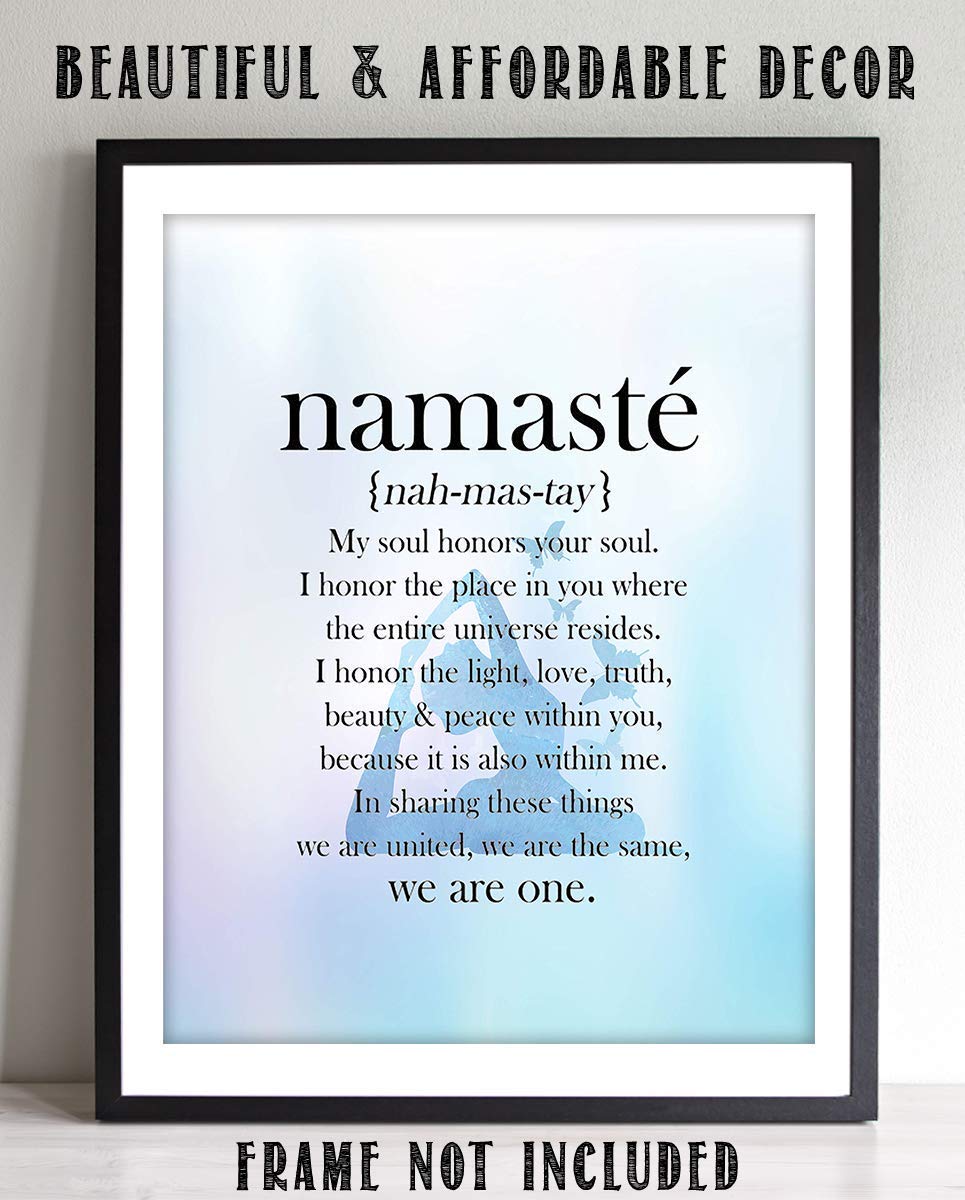 Namaste in Blue Hue-"We Are One"- Inspirational Wall Art in Yoga Pose-8 x 10 Print Wall Art- Ready to Frame. Home D?cor, Studio D?cor &amp; Wall Print. Inspirational Quote- Perfect Gift to Share the Love