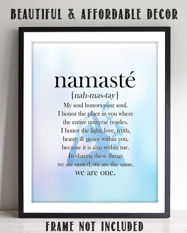 Namaste in Blue Hue-"We Are One"- Inspirational Wall Art in Yoga Pose-8 x 10 Print Wall Art- Ready to Frame. Home D?cor, Studio D?cor &amp; Wall Print. Inspirational Quote- Perfect Gift to Share the Love