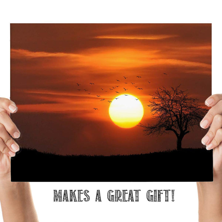 Sunset on African Plains- 8 x 10"- Print Wall Art- Ready to Frame. Home D?cor, Office D?cor &amp; Nursery Decor. Gorgeous Sunset with Tree &amp; Birds on Serengeti. Great Gift for Safari Lovers.