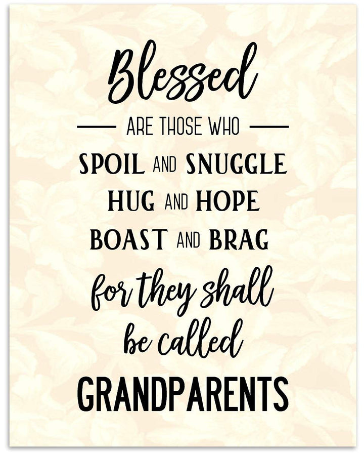 Grandparents-Blessed Wall Art- 8 x 10" Wall Decor-Ready to Frame. Modern Typographic Floral Silhouette Print. Great Home-Office Decor. Perfect Heartfelt &amp; Inspirational Gift to Brag on Grandkids.