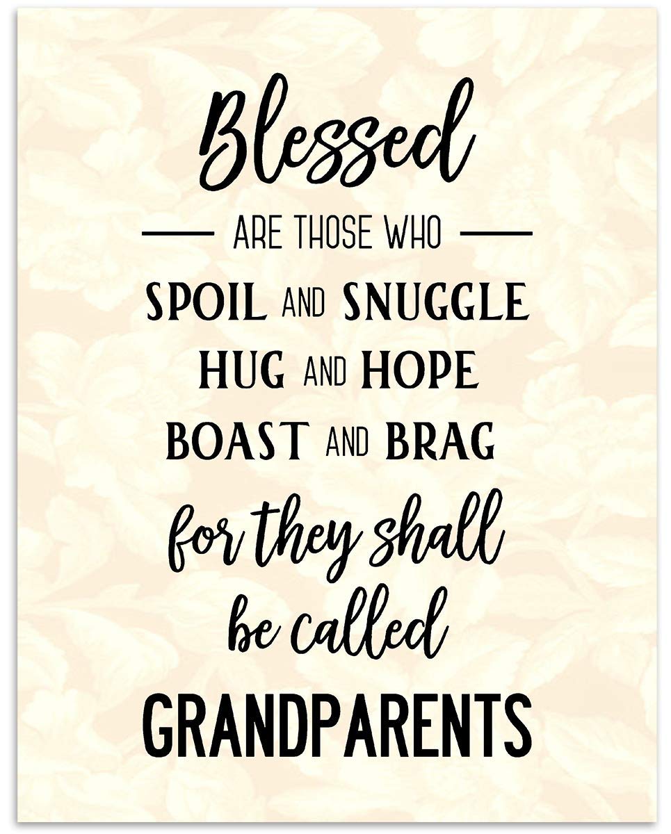 Grandparents-Blessed Wall Art- 8 x 10" Wall Decor-Ready to Frame. Modern Typographic Floral Silhouette Print. Great Home-Office Decor. Perfect Heartfelt & Inspirational Gift to Brag on Grandkids.