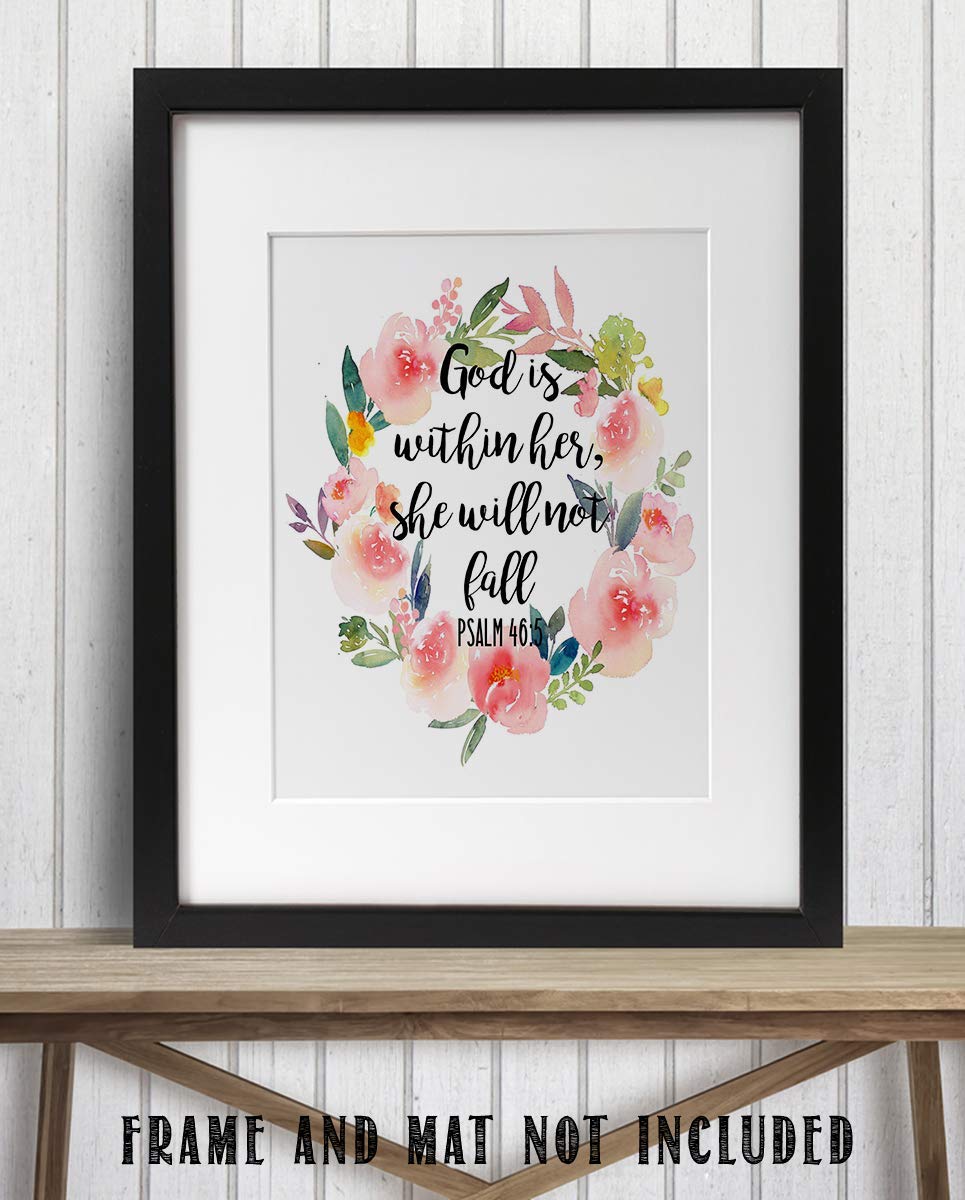 God is Within Her-She Will Not Fall- Psalms 46:5- Bible Verse Wall Art-8x10- Scripture Wall Art- Ready to Frame. Home D?cor, Office D?cor- Christian Wall Art. Inspiring &amp; Encouraging Verse-Mentors