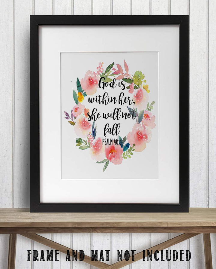 God is Within Her-She Will Not Fall- Psalms 46:5- Bible Verse Wall Art-8x10- Scripture Wall Art- Ready to Frame. Home D?cor, Office D?cor- Christian Wall Art. Inspiring &amp; Encouraging Verse-Mentors