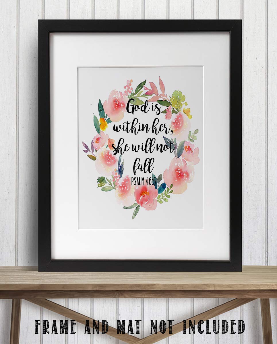 God is Within Her-She Will Not Fall- Psalms 46:5- Bible Verse Wall Art-8x10- Scripture Wall Art- Ready to Frame. Home D?cor, Office D?cor- Christian Wall Art. Inspiring & Encouraging Verse-Mentors