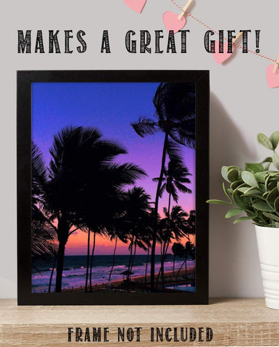 Purple Palms Beach Sunset- 8 x 10'-Wall Art Print- Ready to Frame. Beautiful Beach D?cor- Coastal Island Beach Sunsets- Makes the Perfect Art for Any Room. Great Gift of Beach Pictures Wall Art.