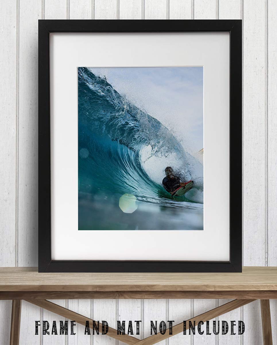Surfer Shooting the Pipeline - 8 x 10 Wall Art Print Ready to Frame. Modern Home D?cor, Office D?cor &amp; Wall Print for Beach, Ocean and Surfing Themes. Perfect Gift for your Ocean- Surfer Friends!