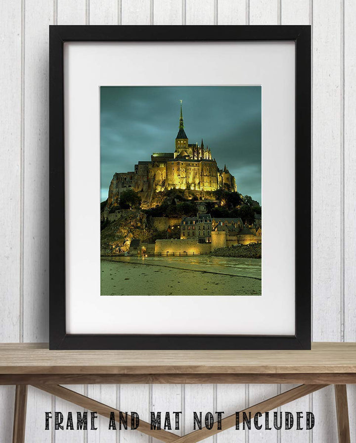 Mont Saint-Michel Island City With Night Lights- 8 x 10 Wall Art Image Ready to Frame! Home D?cor, Office D?cor or Wall Art for Living Room. Beautiful Gift for European Lovers.
