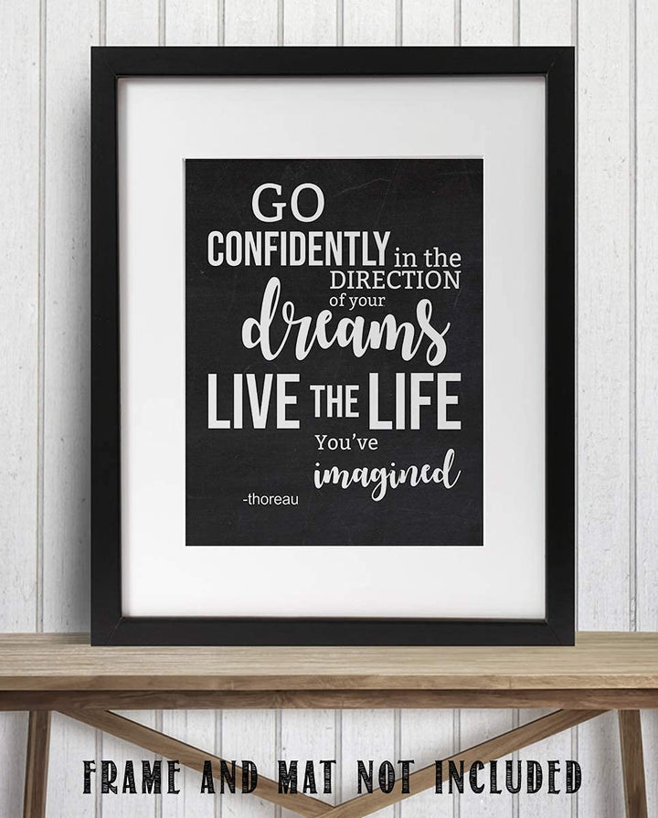 H. D. Thoreau Quotes Wall Art- ?Go Confidently-Direction Dreams, Live Life-Imagined?- 8 x 10"-Typographic Art Print-Ready to Frame. Home-Class-Office D?cor. Perfect Gift for Motivation &amp; Inspiration.