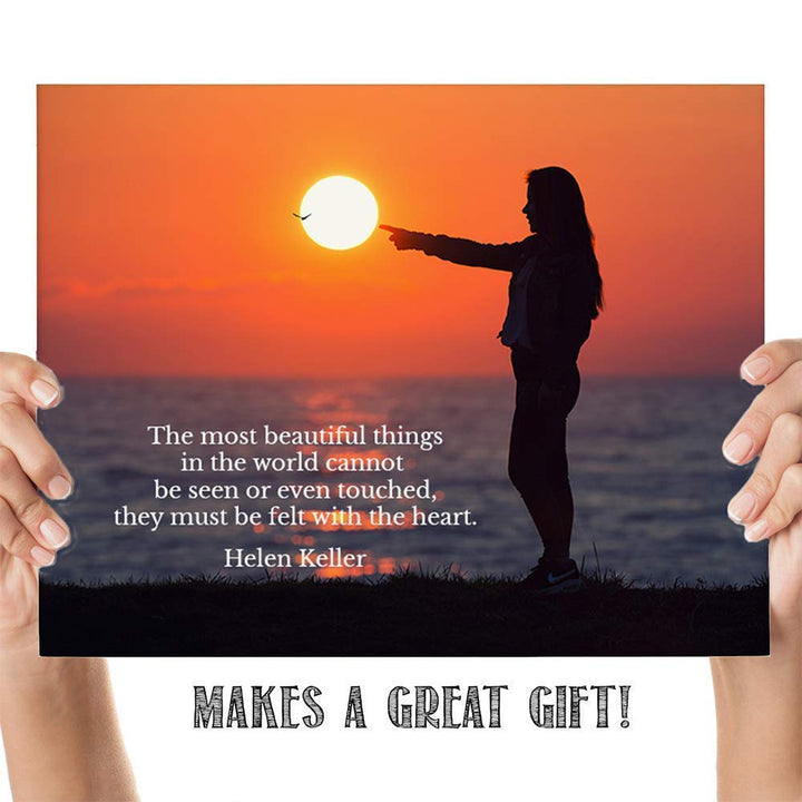 Helen Keller Quotes-"The Most Beautiful Things Must Be Felt by Heart"- 8 x 10 Art Wall Print Art Ready to Frame. Modern Home D?cor, Studio &amp; Office D?cor. Perfect Gift for Motivation &amp; Inspiration.