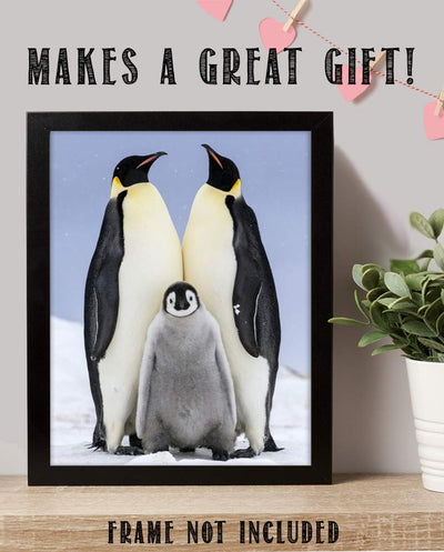 Funny Penguin Family Poster Print- 8 x 10" Print Wall Art- Ready to Frame. Home- Office D?cor, Nursery D?cor & Wall Prints for Animal Themes & Children's Bedroom Wall Decor. Will Make You Smile!