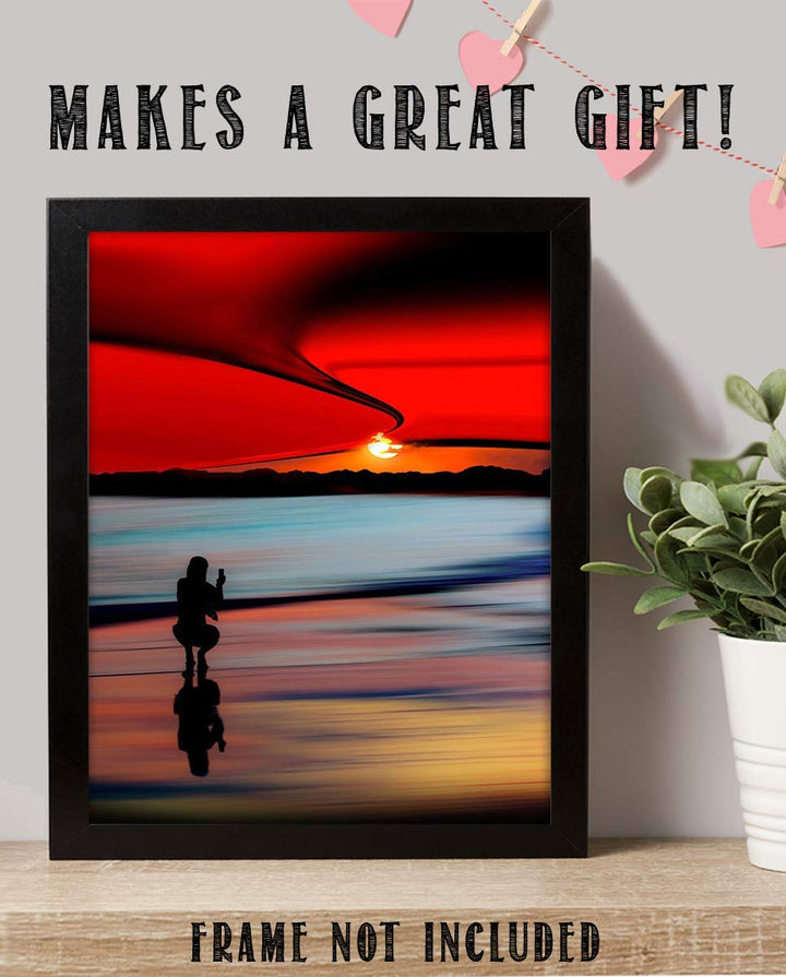 Perfect Pastels Beach Sunset-8 x 10" Print Wall Decor Art-Ready to Frame. Home-Office-Study D?cor. Girl Capturing Beautiful Neon Sunset-Cloud Swirls. Beautiful Gift for Nature-Beach-Photography Lovers