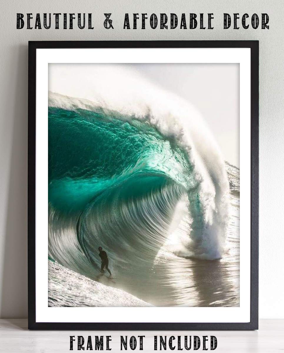 Monster Pipeline Surfer-Poster Print- 8 x 10" Wall Art Print-Ready to Frame. Coastal Home D?cor, Office D?cor &amp; Wall Decor for Beach, Ocean and Surfing Themes. Makes a Perfect Gift for Surf Lovers