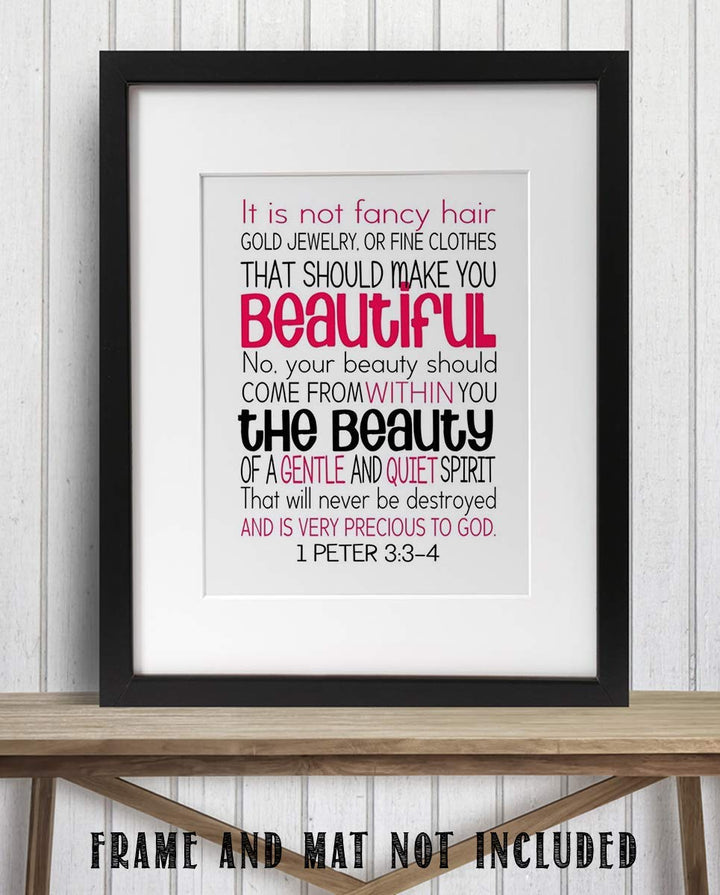 Beautiful- Gentle and Quiet Spirit- 1 Peter 3:3-4- Bible Verse Wall Art- 8x10"- Modern Scripture Wall Art Print- Ready to Frame. Home D?cor- Bedroom Decor. Great Christian Message For Young Women!