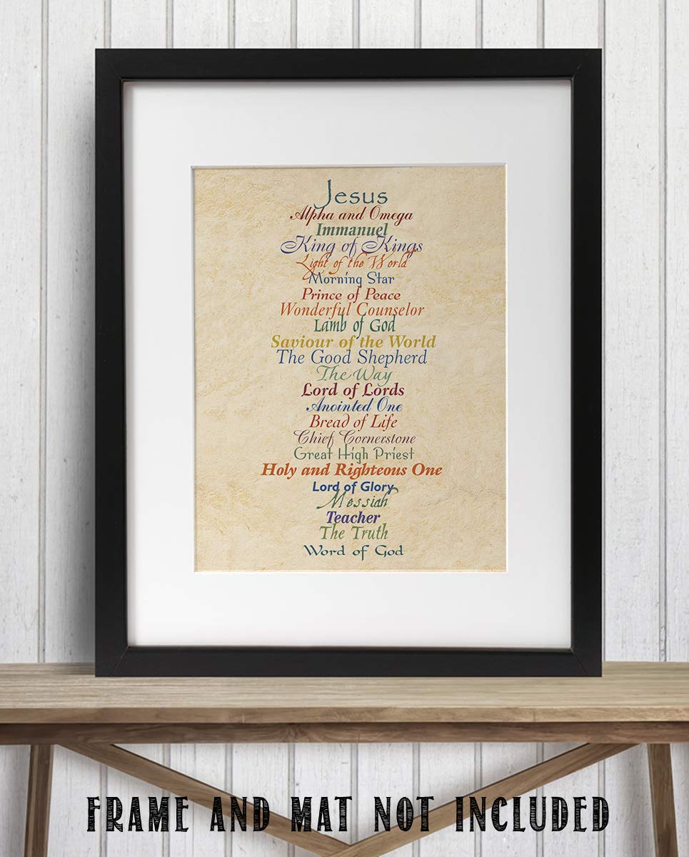 Names of Jesus- King, Prince, Lamb.- Bible Wall Art. 10 x 8"-Scripture Wall Print-Ready to Frame. Modern Typographic-Parchment Print Design. Home-Office-Church D?cor. Beautiful Christian Gift.