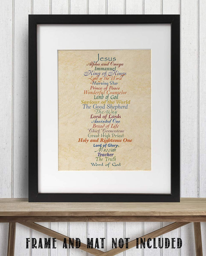 Names of Jesus- King, Prince, Lamb.- Bible Wall Art. 10 x 8"-Scripture Wall Print-Ready to Frame. Modern Typographic-Parchment Print Design. Home-Office-Church D?cor. Beautiful Christian Gift.