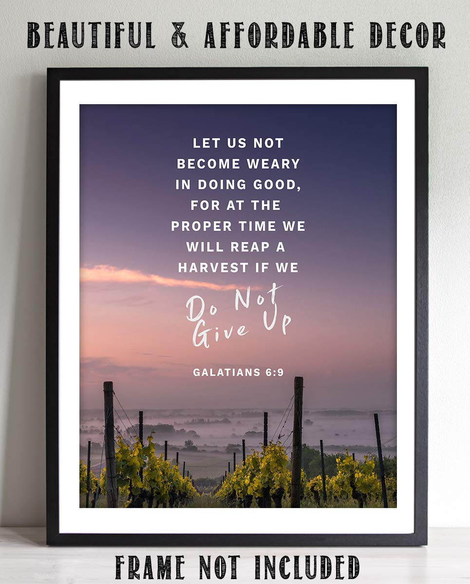 Let Us Not Become Weary- Do Not Give Up- Gal. 6:9- Bible Verse Wall Art- 8x10"-Sunset Vineyards-Scripture Wall Print- Ready to Frame. Home D?cor-Office D?cor-Christian Gifts. The Harvest is Coming!