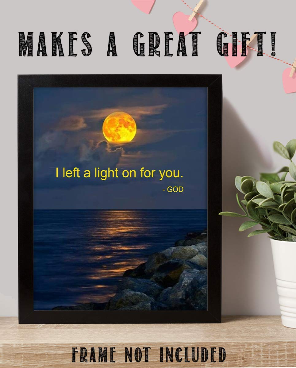I Left a Light On For You-God- 8 x 10" Spiritual Wall Decor. Modern Typographic Print-Ready to Frame. Home-Office-School-Church D?cor. Great Christian Gift. Inspiring Reminder HE is Always There.
