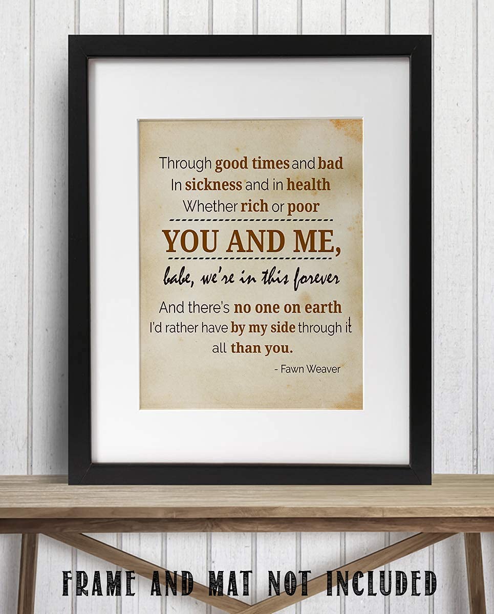 Marriage Vows-You &amp; Me Babe-Forever- Marriage Quotes Wall Art Print- 8 x 10" Wall Decor-Ready to Frame. Modern Typographic Parchment Print for Home-Bedroom Decor. Great Loving Message by Fawn Weaver